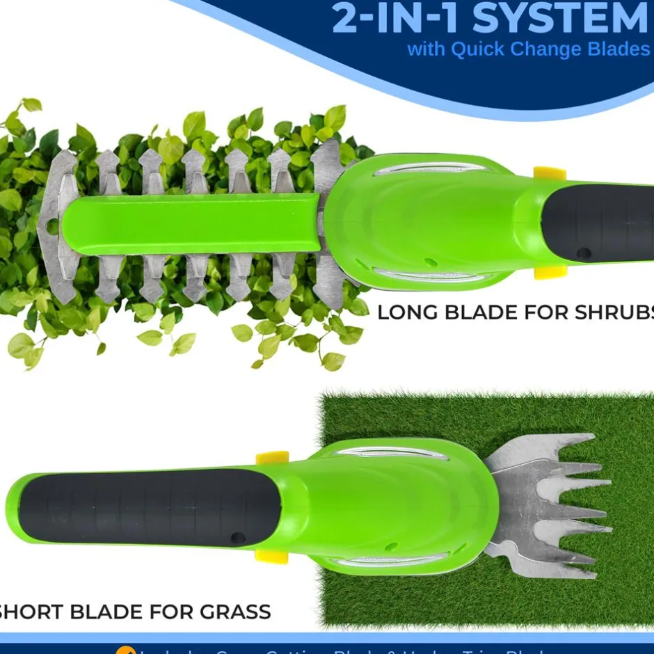 Cordless Grass Cutter & Hedge Trimmer, Rechargeable, Quick Change Blades, Green<Pyle