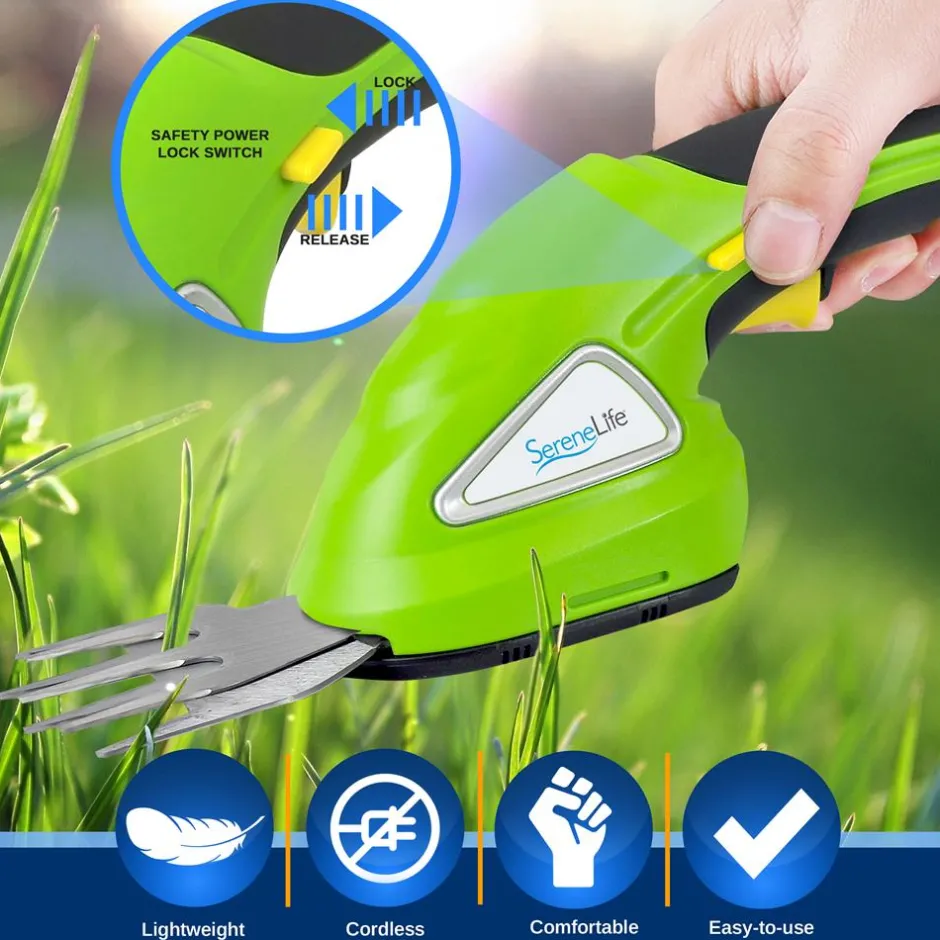 Cordless Grass Cutter & Hedge Trimmer, Rechargeable, Quick Change Blades, Green<Pyle