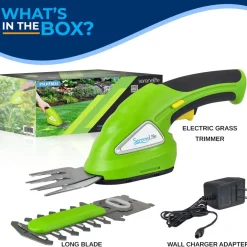 Cordless Grass Cutter & Hedge Trimmer, Rechargeable, Quick Change Blades, Green<Pyle