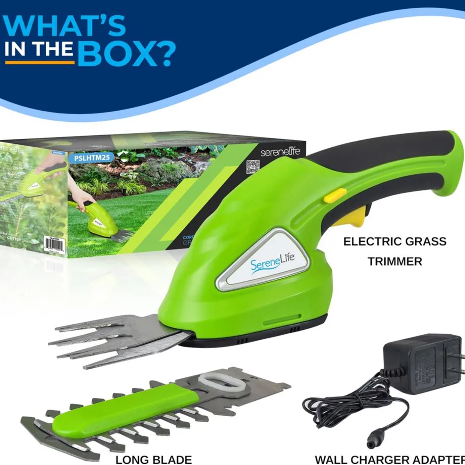 Cordless Grass Cutter & Hedge Trimmer, Rechargeable, Quick Change Blades, Green<Pyle