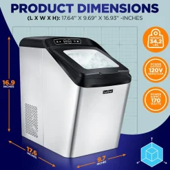 Countertop Nugget Ice Maker - Fast 26 lbs/Day, Stainless Steel<NutriChef Outlet