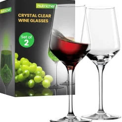 Crystal Wine Glasses - Elegant Design, Lead-Free Crystal, Dishwasher Safe<NutriChef Sale