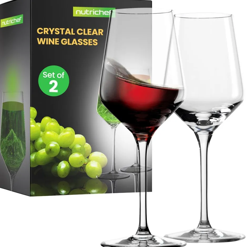 Crystal Wine Glasses - Elegant Design, Lead-Free Crystal, Dishwasher Safe<NutriChef Sale