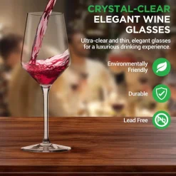 Crystal Wine Glasses - Elegant Design, Lead-Free Crystal, Dishwasher Safe<NutriChef Sale