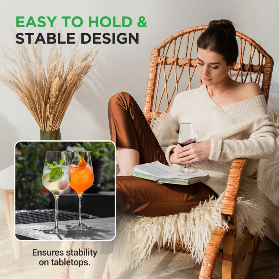 Crystal Wine Glasses - Elegant Design, Lead-Free Crystal, Dishwasher Safe<NutriChef Sale