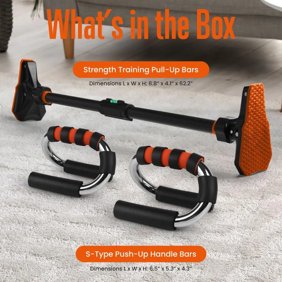 Doorway Pull-Up & Push-Up Bars Set, Adjustable, Anti-Skid, Home Gym<SQUATZ Best