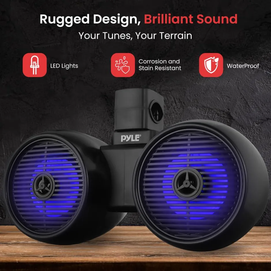 Dual Bluetooth Marine Speakers - Waterproof 200W LED 6.5" Wakeboard System<Pyle Sale
