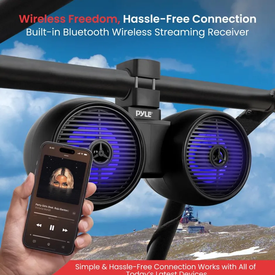 Dual Bluetooth Marine Speakers - Waterproof 200W LED 6.5" Wakeboard System<Pyle Sale