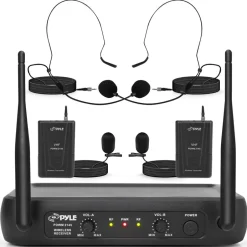 Dual Channel Wireless Mic System - Clear Sound, VHF, 2 Lavalier & Headset<Pyle