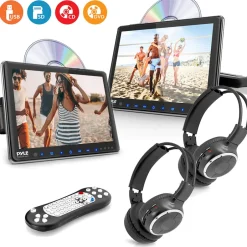 Dual Headrest DVD Player - 10.5" LCD, Stereo Speakers, Wireless Headphones<Pyle Clearance