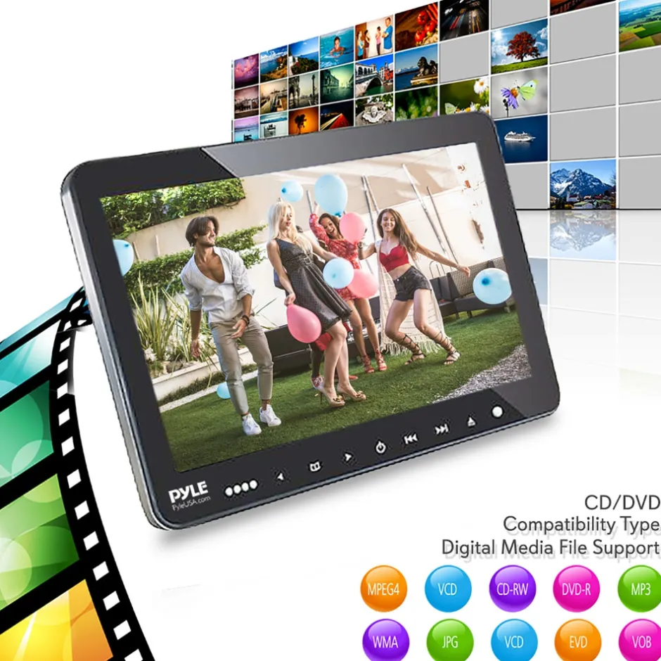 Dual Headrest DVD Player - 10.5" LCD, Stereo Speakers, Wireless Headphones<Pyle Clearance