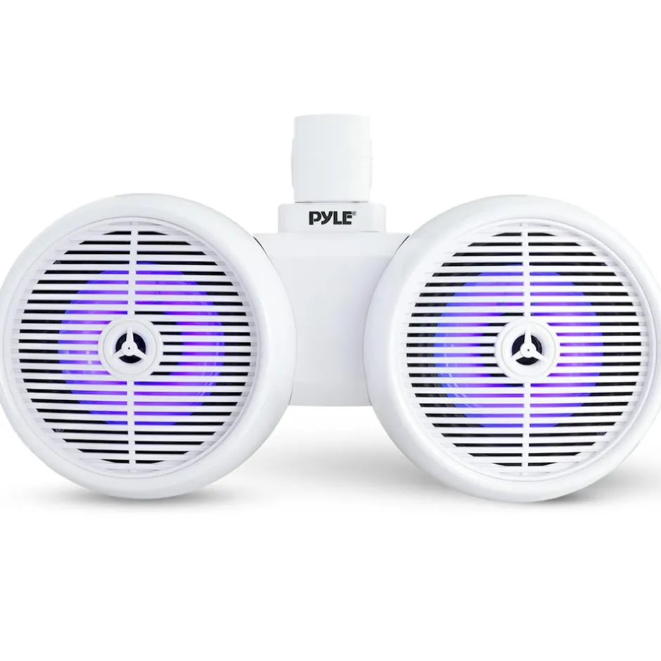 Dual Marine Speakers 300W Waterproof LED 8" White<Pyle Outlet