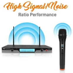 Dual UHF Wireless Microphone System 200' Range LCD Display Rack Mountable<Pyle Discount