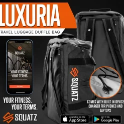 Duffle Bag with USB Port, Tear-Resistant Polyester, Extra Large, Black<SQUATZ Online