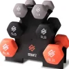 Dumbbell Set with Stand, Anti-Slip Neoprene Coated, Gray/Black/Orange<SQUATZ Clearance