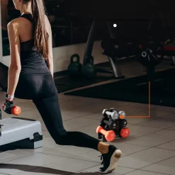 Dumbbell Set with Stand, 20lbs Neoprene Coated, Anti-Slip, Gray/Black/Orange<SQUATZ Sale