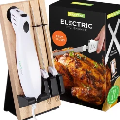 Electric Carving Knife Set - Effortless Slicing, Stainless Blades, Wood Stand<NutriChef Sale