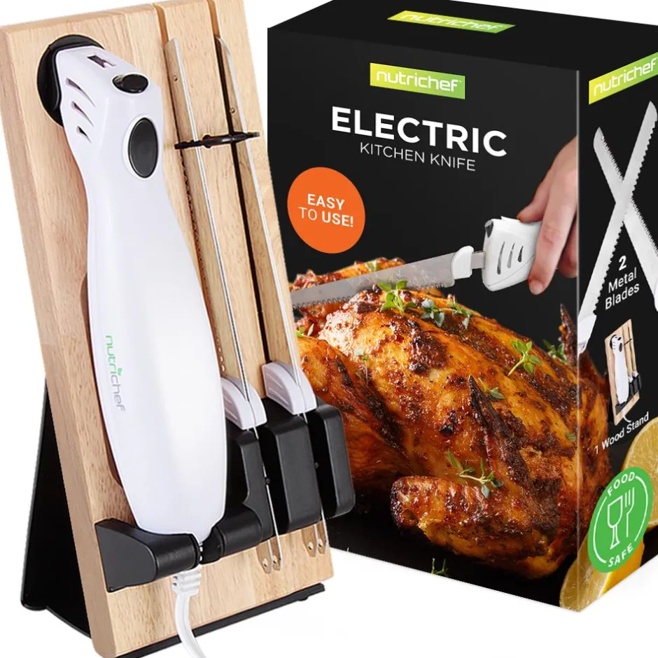 Electric Carving Knife Set - Effortless Slicing, Stainless Blades, Wood Stand<NutriChef Sale