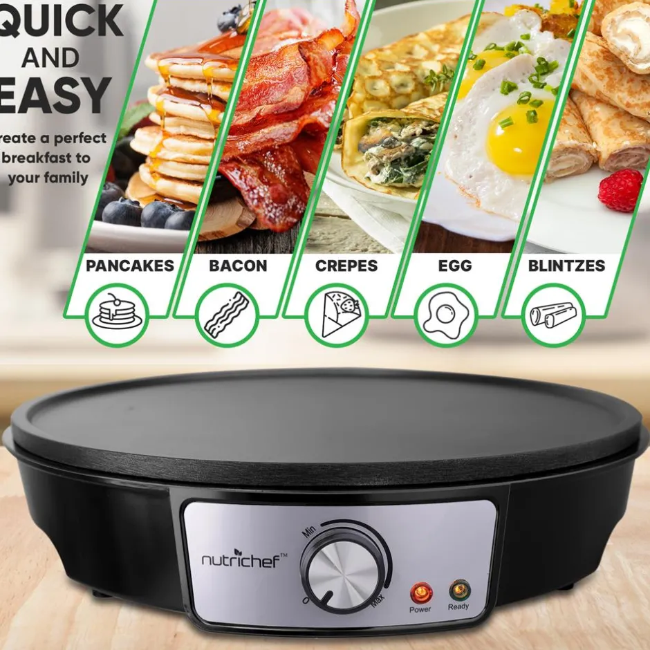 Electric Crepe Maker - Quick Cooking, Nonstick 12" Aluminum Griddle<NutriChef Discount