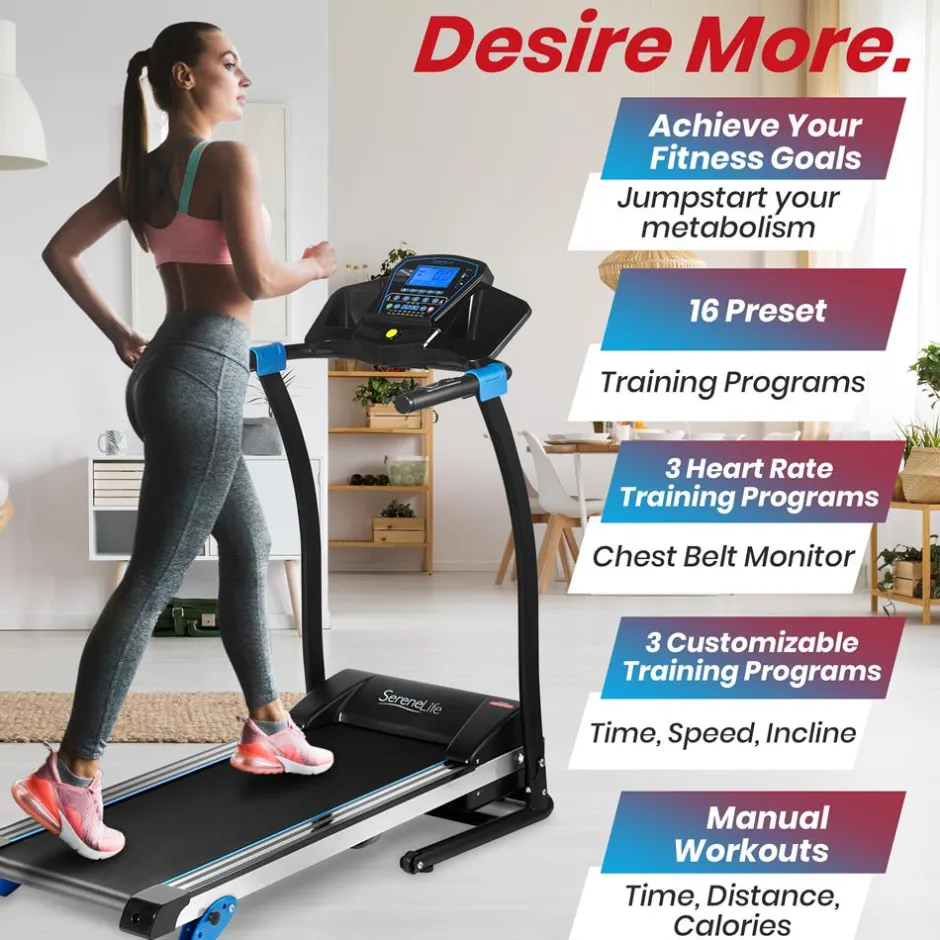 Electric Folding Treadmill, Space-Saving, 1.5 HP, Bluetooth App<SereneLife Outlet