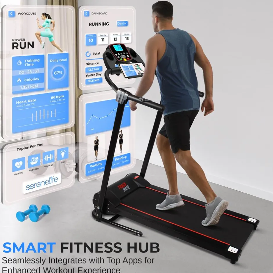 Electric Folding Treadmill, Compact Design, Bluetooth, 12 Modes<SereneLife Outlet