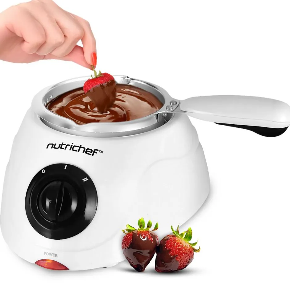 Electric Fondue Pot, Keeps Chocolate Warm, 8.8 Oz, White<NutriChef Online
