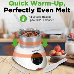 Electric Fondue Pot, Keeps Chocolate Warm, 8.8 Oz, White<NutriChef Online