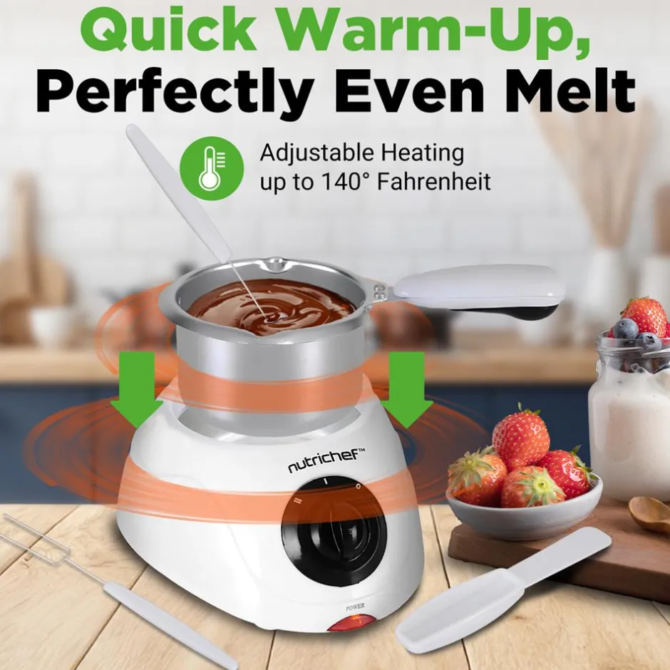 Electric Fondue Pot, Keeps Chocolate Warm, 8.8 Oz, White<NutriChef Online