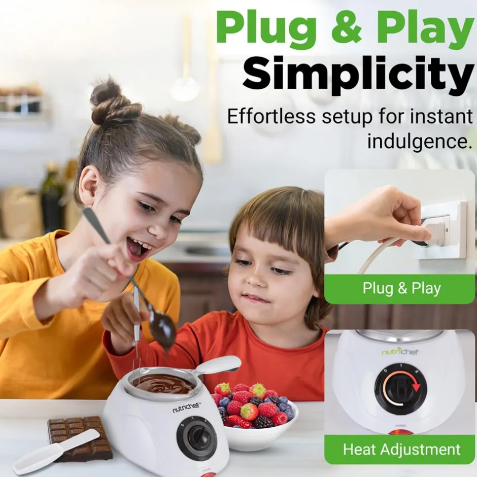 Electric Fondue Pot, Keeps Chocolate Warm, 8.8 Oz, White<NutriChef Online