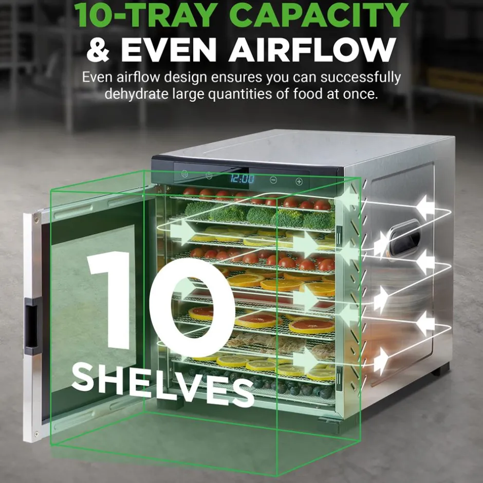 Electric Food Dehydrator 10-Tray Stainless Steel Digital Timer 900W<NutriChef Hot