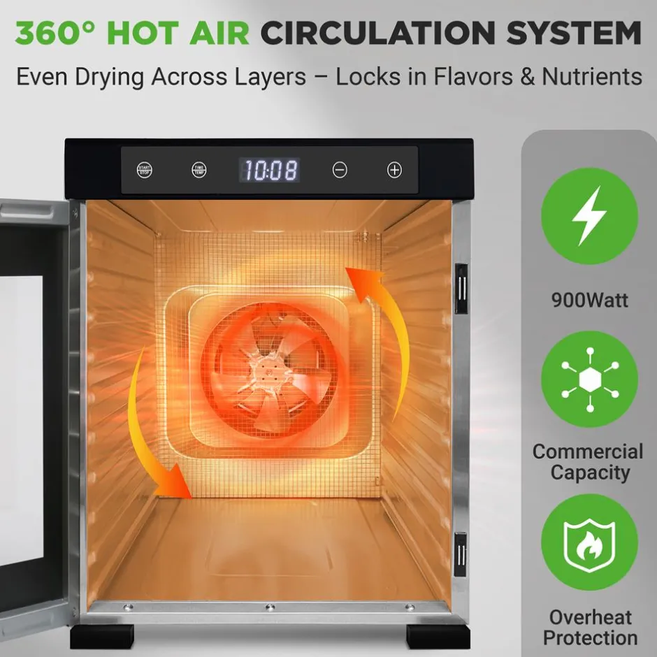 Electric Food Dehydrator 10-Tray Stainless Steel Digital Timer 900W<NutriChef Hot