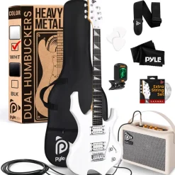 Electric Guitar Kit w/ Amp, Easy Play, Solid Wood, White Matte<Pyle Hot