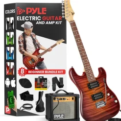Electric Guitar Set with Amp, Full Size, 6-String, Glossy Finish<Pyle New