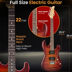 Electric Guitar Set with Amp, Full Size, 6-String, Glossy Finish<Pyle New