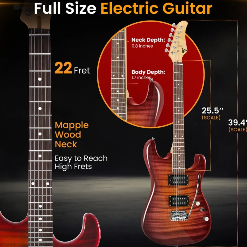 Electric Guitar Set with Amp, Full Size, 6-String, Glossy Finish<Pyle New