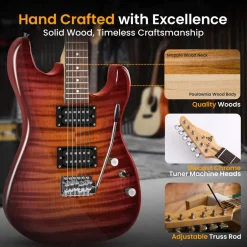 Electric Guitar Set with Amp, Full Size, 6-String, Glossy Finish<Pyle New