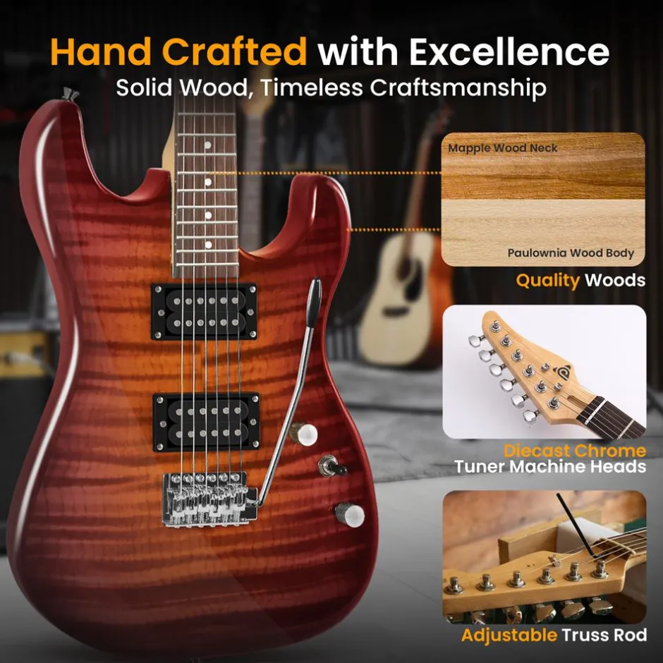 Electric Guitar Set with Amp, Full Size, 6-String, Glossy Finish<Pyle New