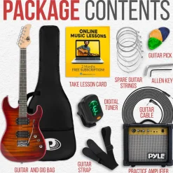 Electric Guitar Set with Amp, Full Size, 6-String, Glossy Finish<Pyle New