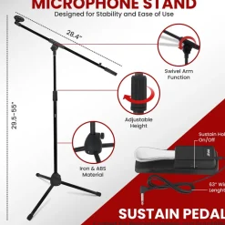 Electric Keyboard Accessory Set, Adjustable Stand, Iron, Black<Pyle Hot