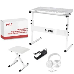 Electric Keyboard Accessory Set, Adjustable Stand & Stool, White<Pyle