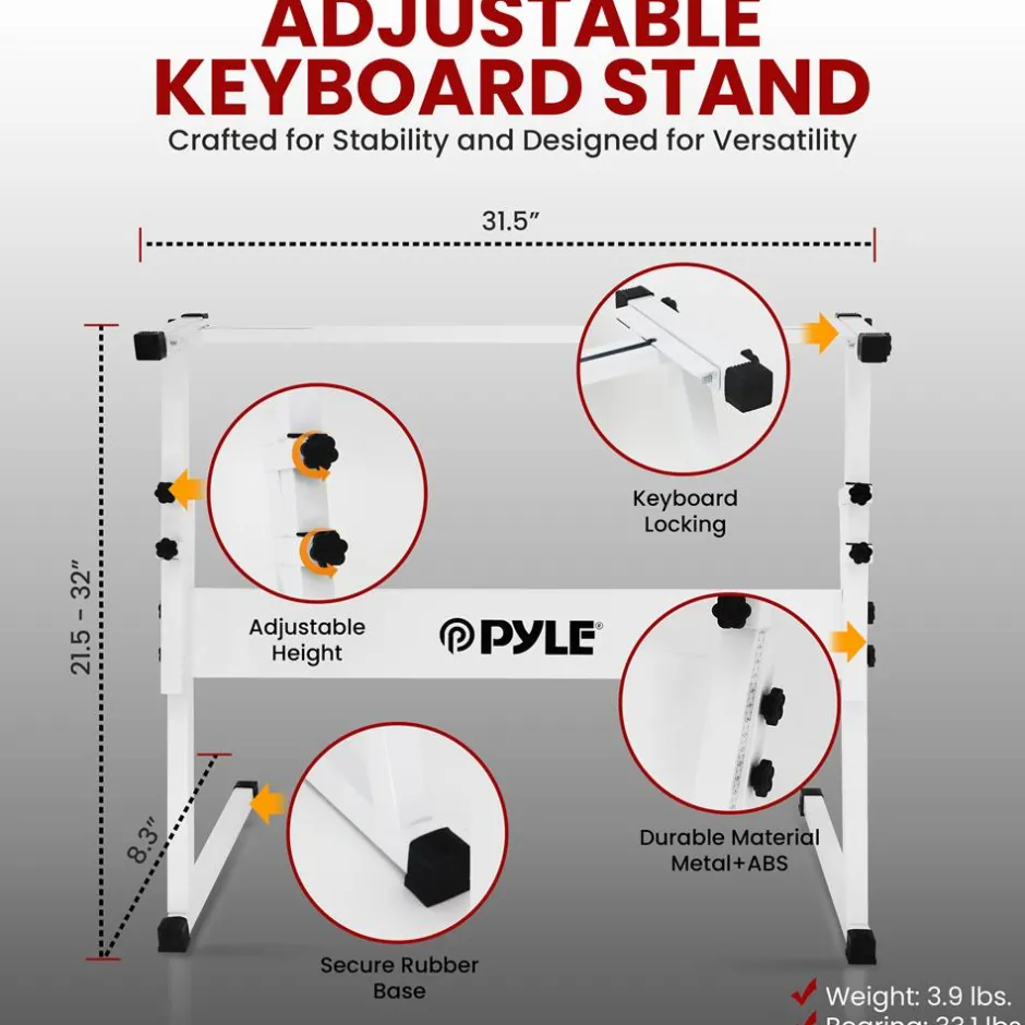 Electric Keyboard Accessory Set, Adjustable Stand & Stool, White<Pyle