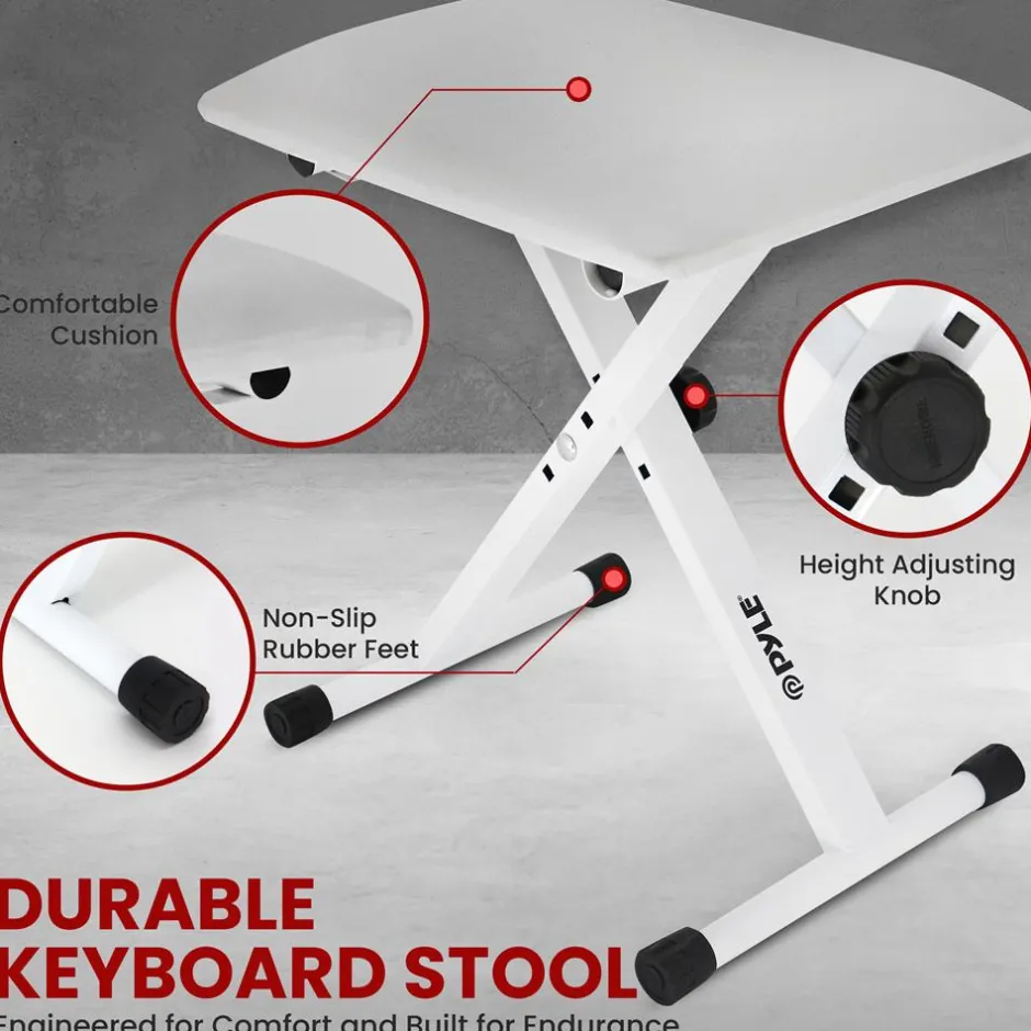 Electric Keyboard Accessory Set, Adjustable Stand & Stool, White<Pyle