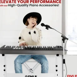 Electric Keyboard Accessory Set, Adjustable Stand & Stool, White<Pyle