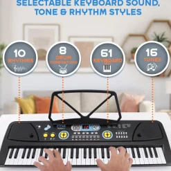 Electric Keyboard 61-Key Portable Karaoke Piano with Mic & Speakers<Pyle Best