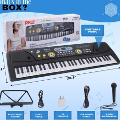 Electric Keyboard 61-Key Portable Karaoke Piano with Mic & Speakers<Pyle Best
