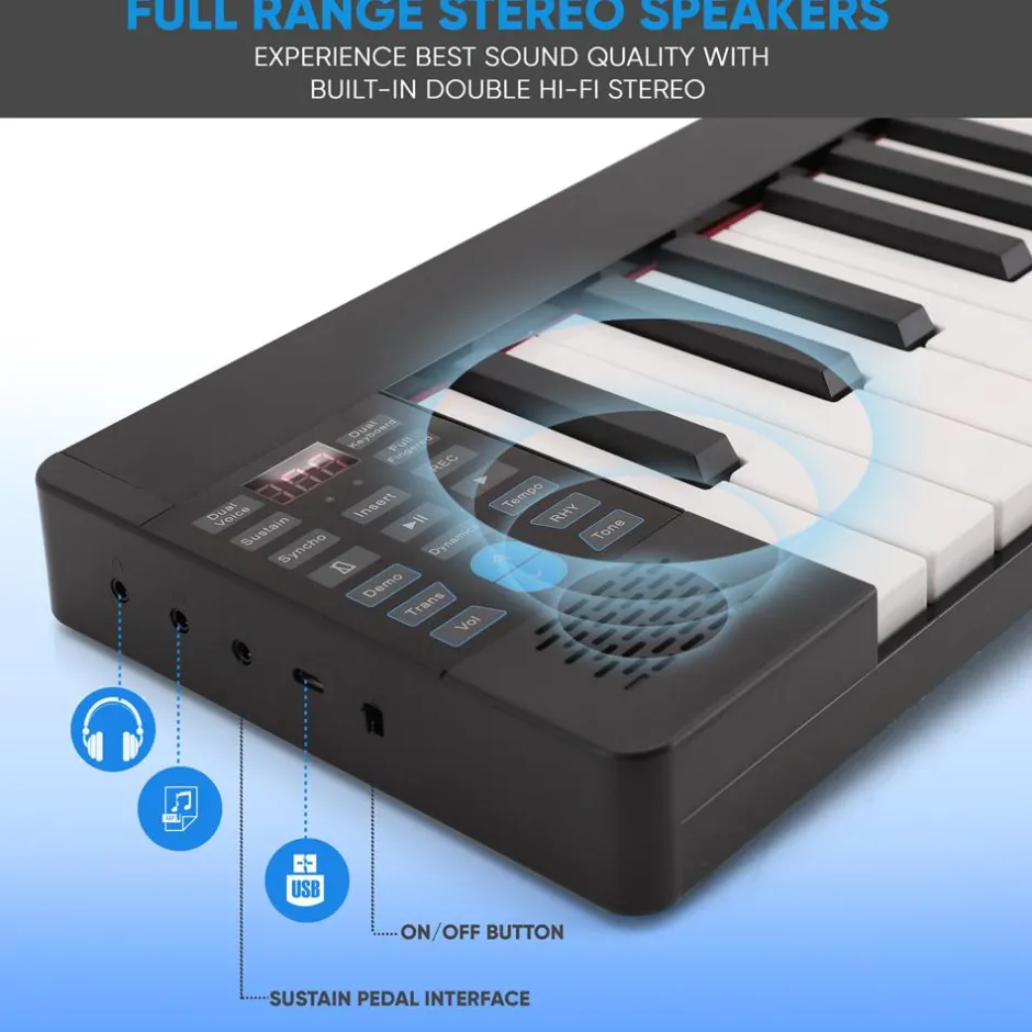 Electric Keyboard Piano 88 Keys Portable Foldable Bluetooth 128 Tones<Pyle Hot