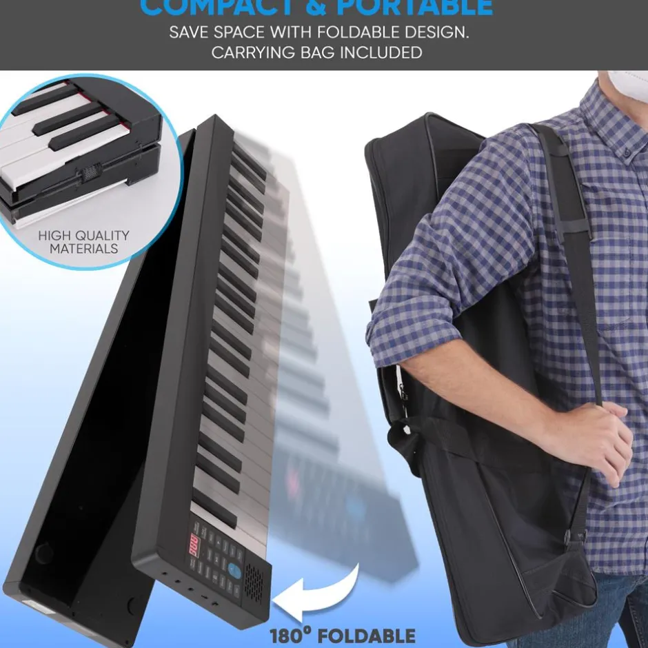 Electric Keyboard Piano 88 Keys Portable Foldable Bluetooth 128 Tones<Pyle Hot
