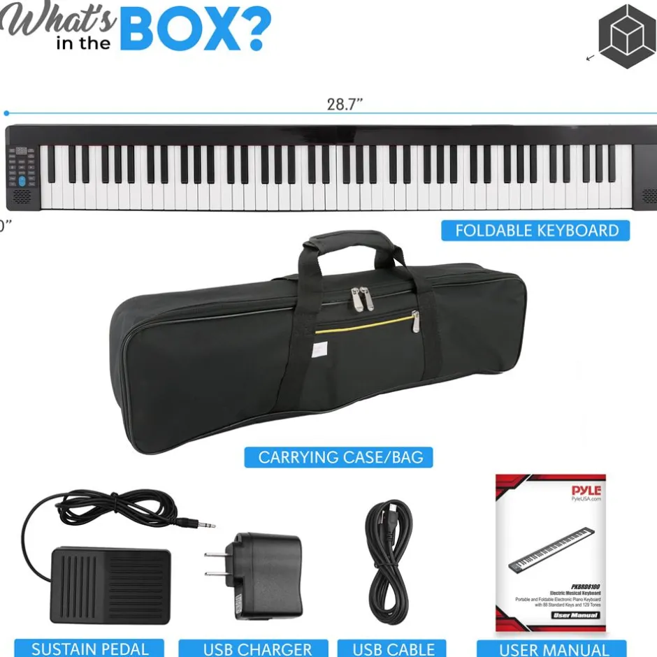 Electric Keyboard Piano 88 Keys Portable Foldable Bluetooth 128 Tones<Pyle Hot