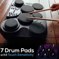 Electronic Drum Set, Portable, 7 Touch Pads, USB/MIDI, 600 Sounds<Pyle Online