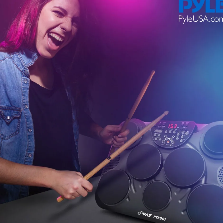 Electronic Drum Set, Portable, 7 Touch Pads, USB/MIDI, 600 Sounds<Pyle Online